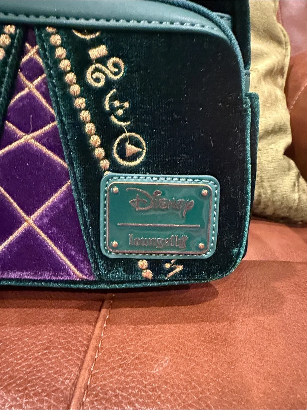 Hocus Pocus Velvet Green and Purple Mini Loungefly Backpack with Gold Embroidery